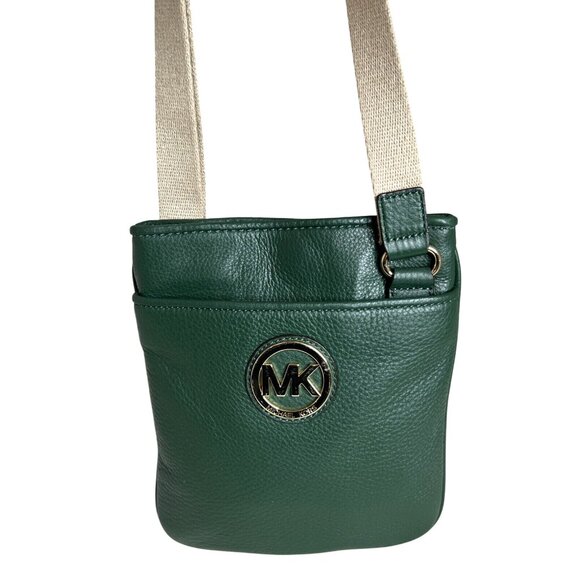 Michael Kors Fulron Green Crossbody Bag With Gold Logo & Beige Strap - Picture 1 of 8